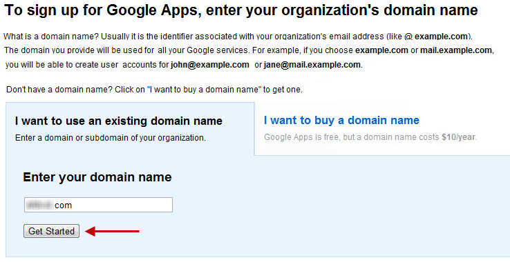 Google Apps - add domain name