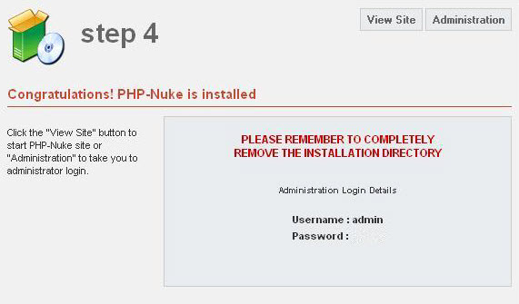 PHP-Nuke installation step 4
