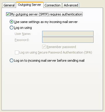 Outlook 2003 - outgoing mail authentication