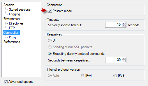 WinSCP - FTP settings, step 2